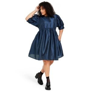 NWOT Kika Vargas x Target Dress Size Large Textured Puff Sleeve Mini Navy Blue